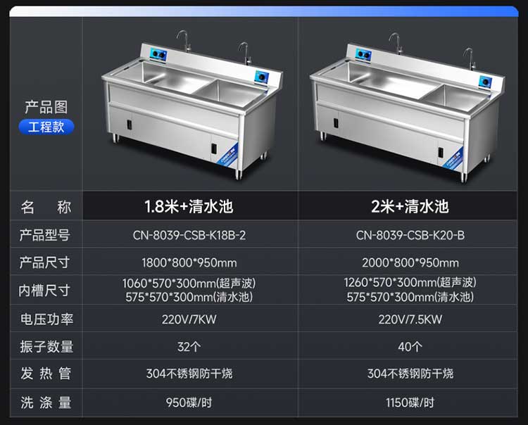 工程款双池超声波洗碗机参数图