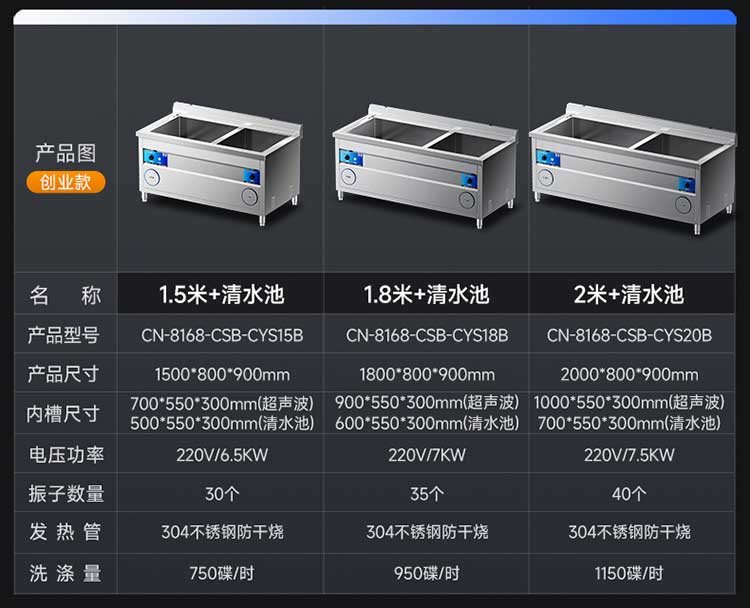 创业款双池超声波洗碗机参数图