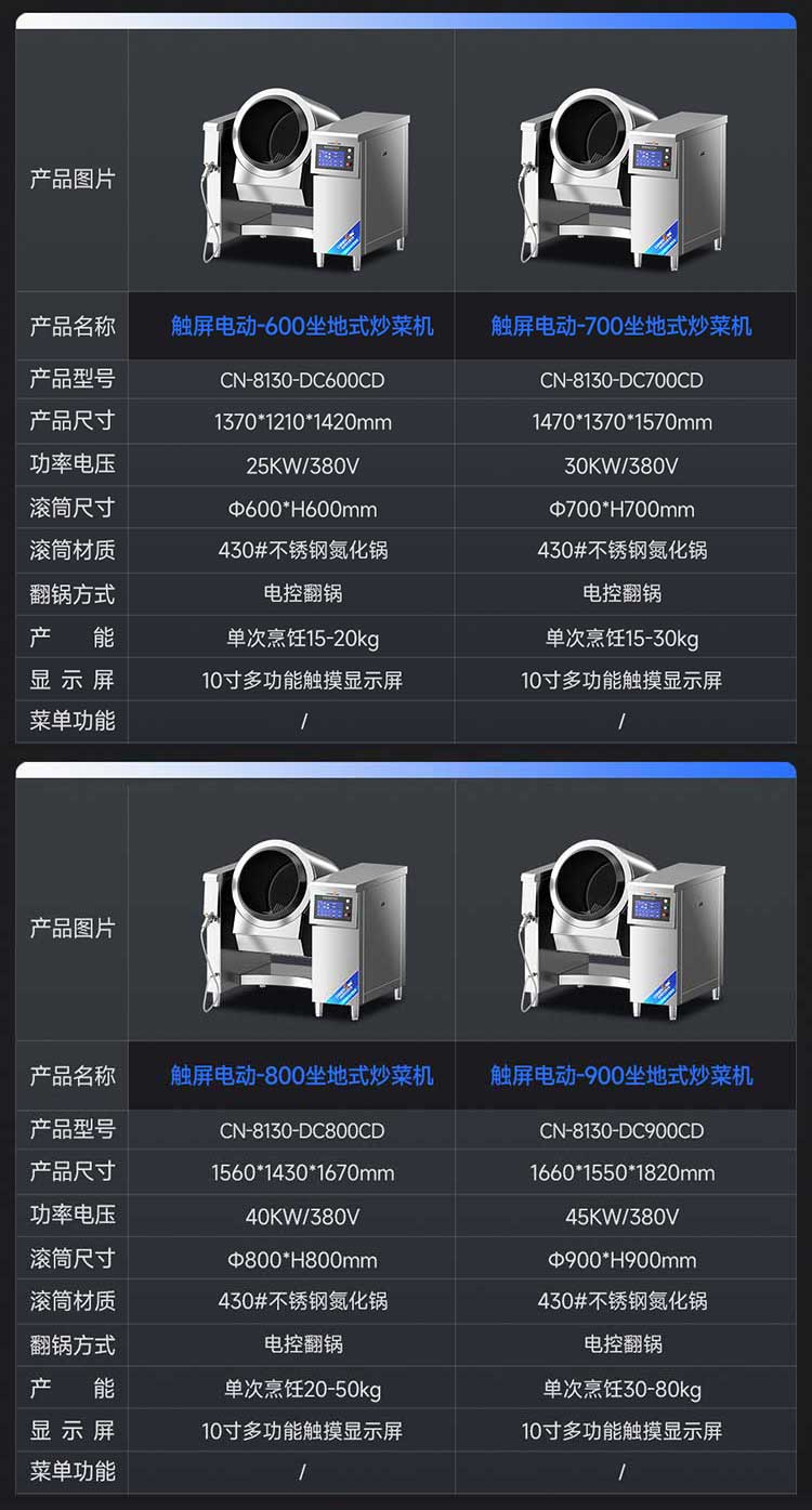 触屏电动款坐地式自动炒菜机参数图