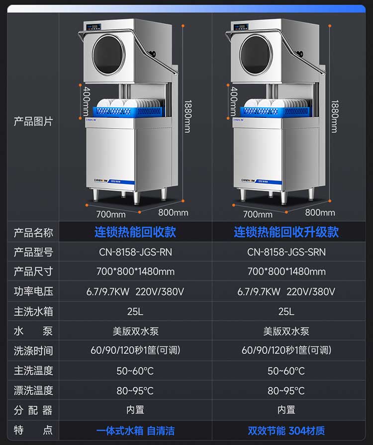 揭盖式洗碗机连锁热能回收款参数图