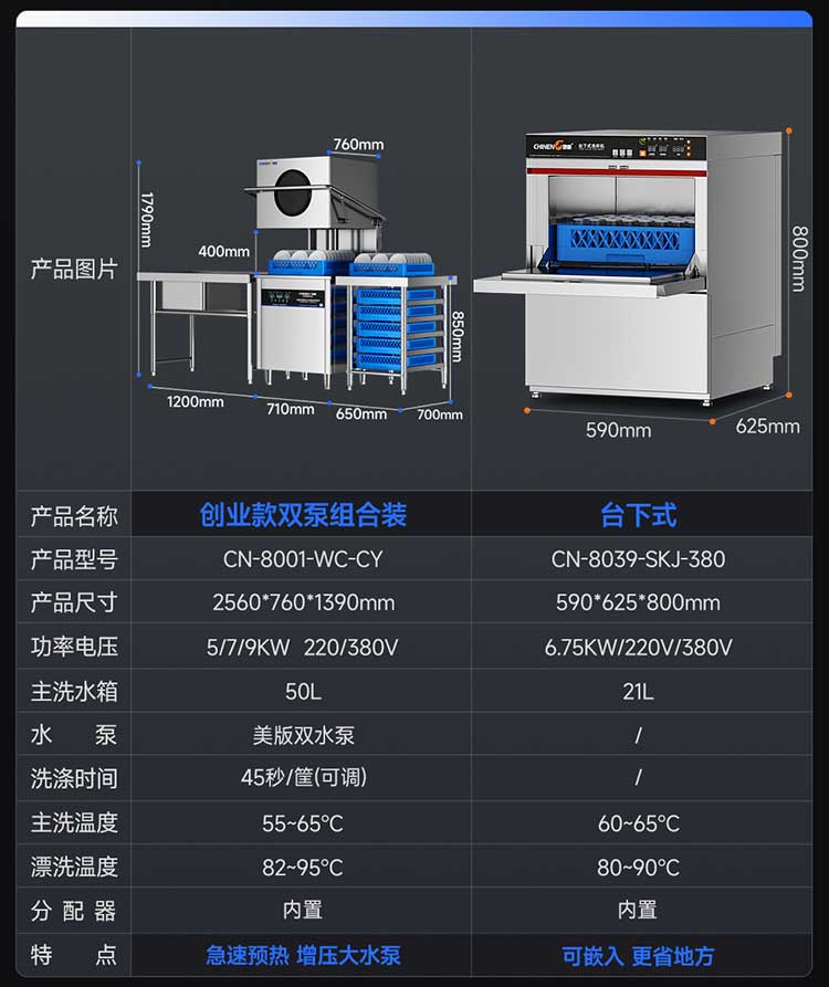 揭盖式洗碗机台下式参数图
