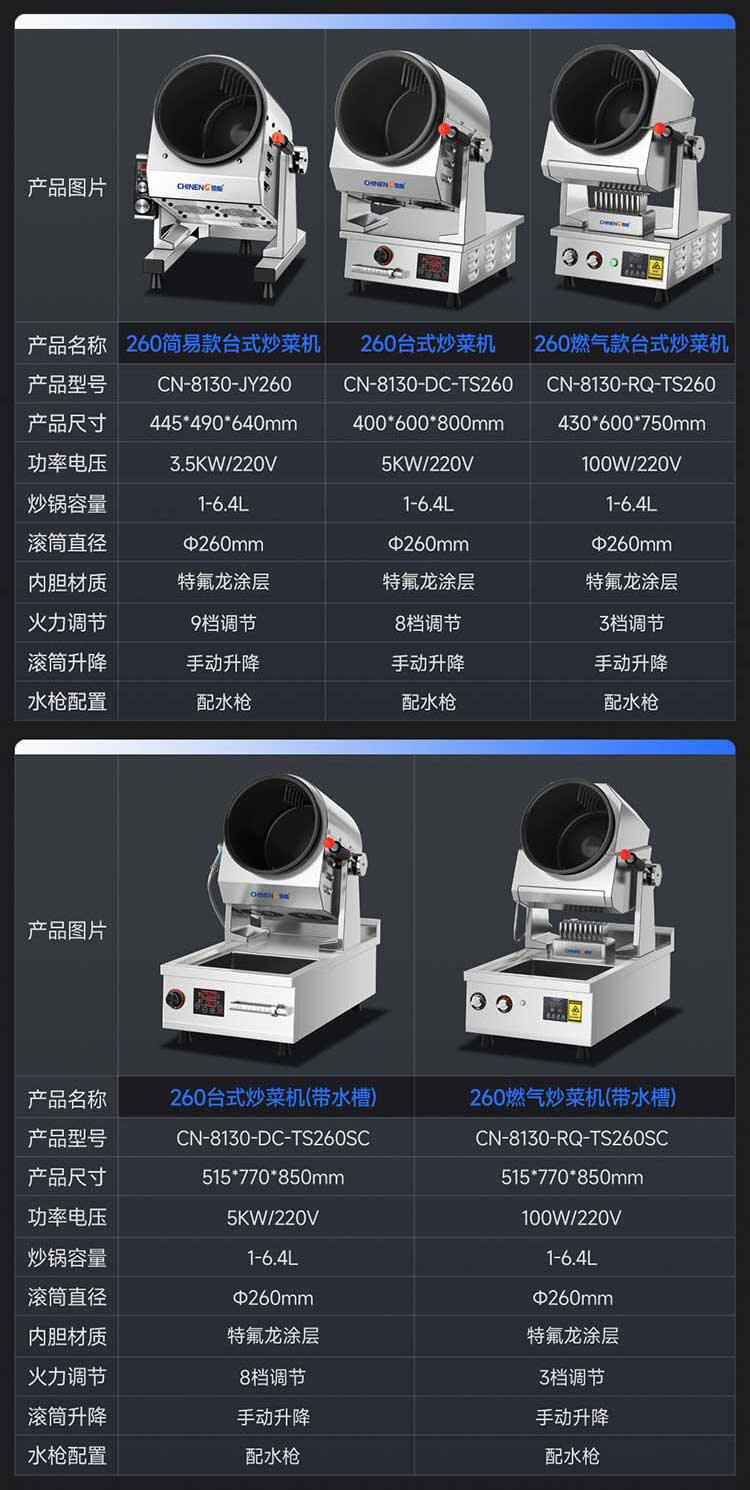 驰能260台式自动炒菜机参数图