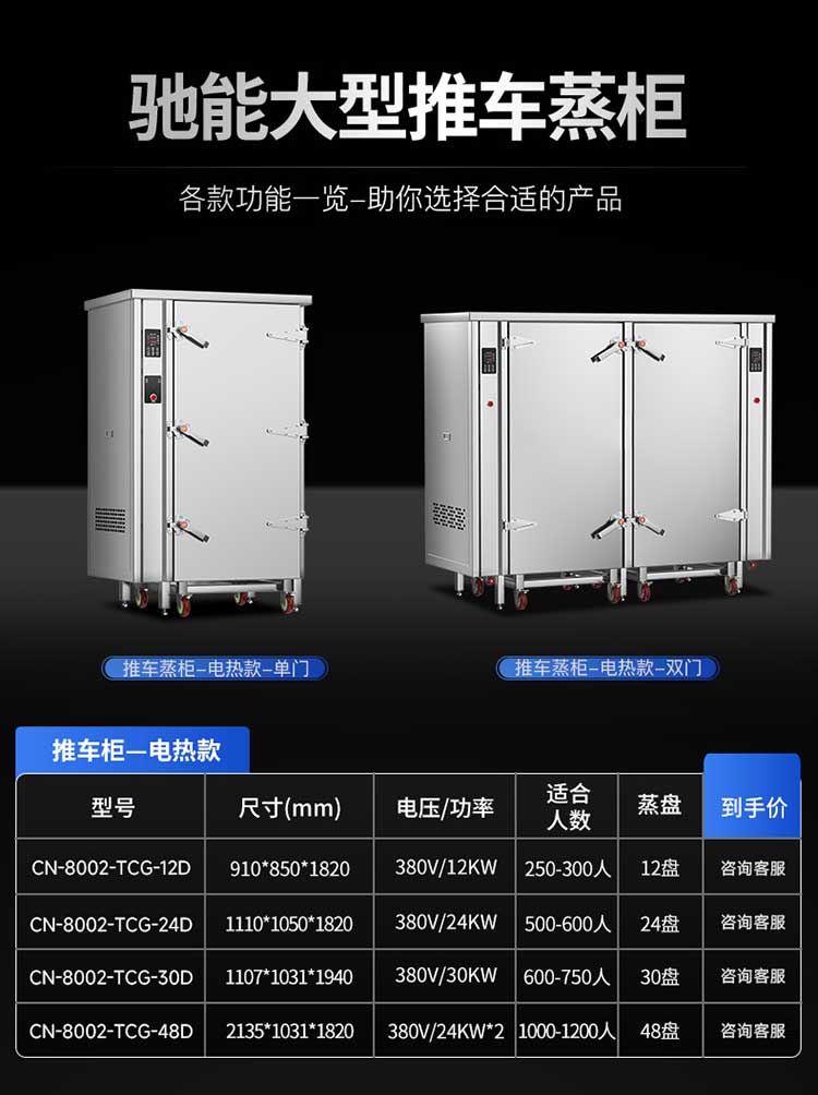 驰能推车式蒸柜电热款参数图