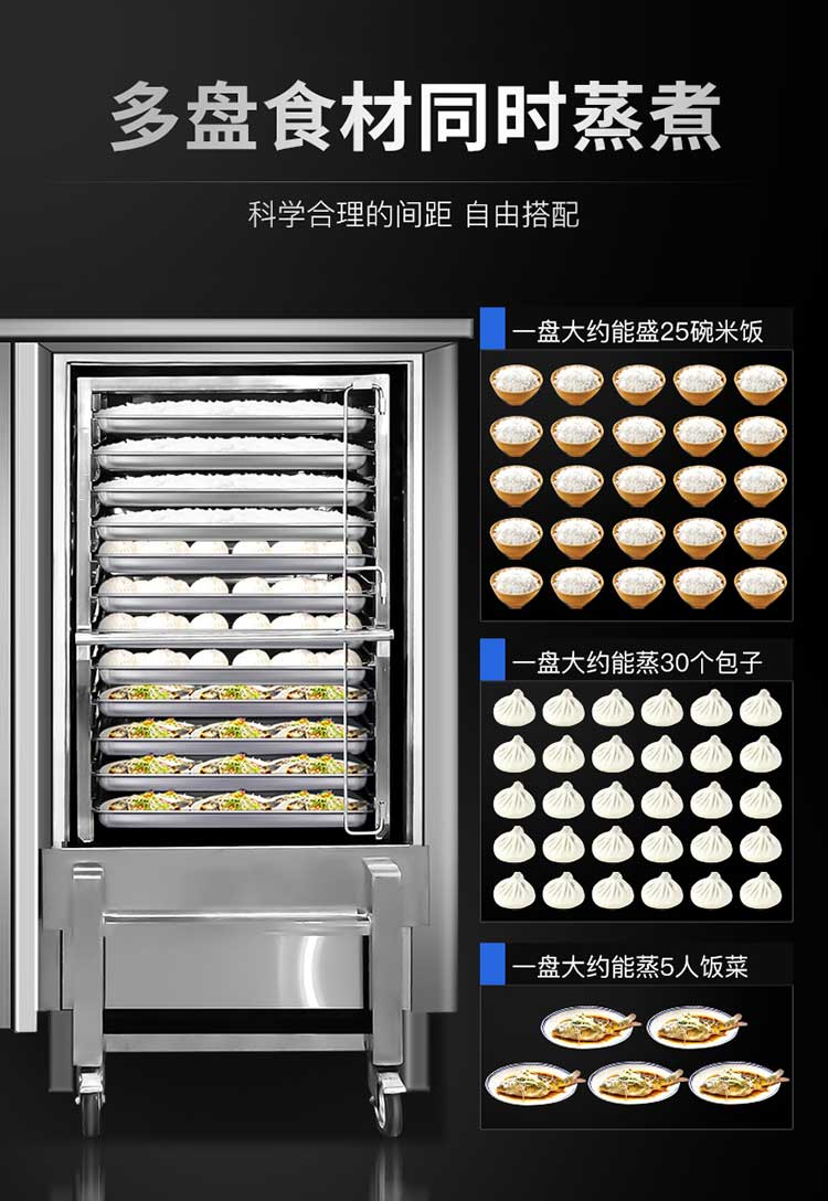 推车式蒸柜同种食材同时蒸煮
