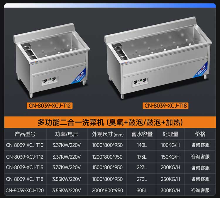 驰能鼓泡洗菜机二合一款参数图