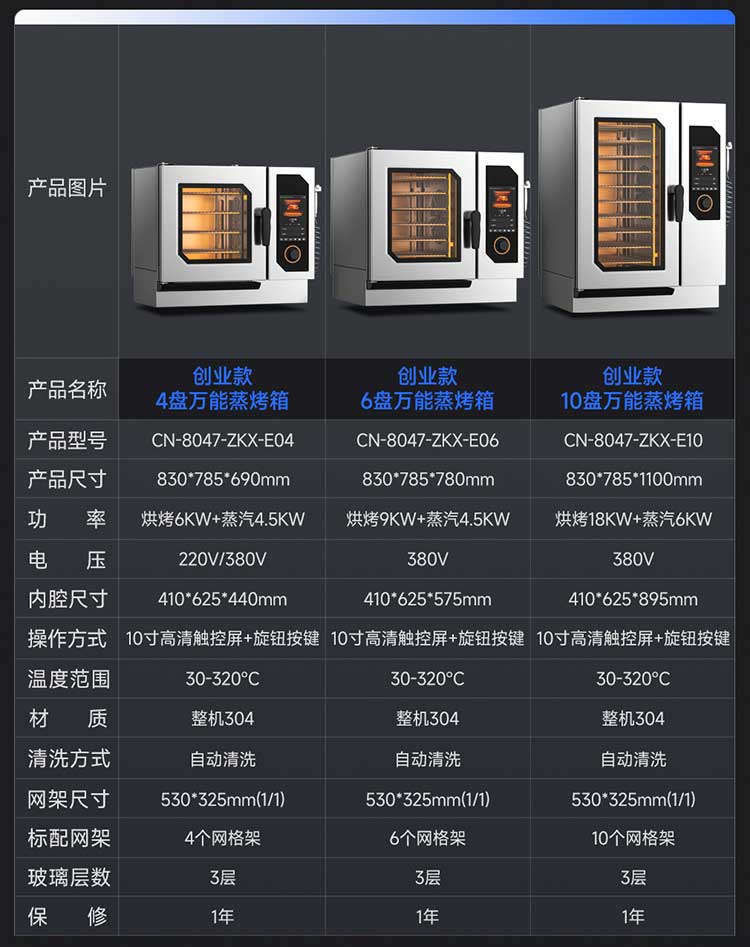创业款万能蒸烤箱参数图