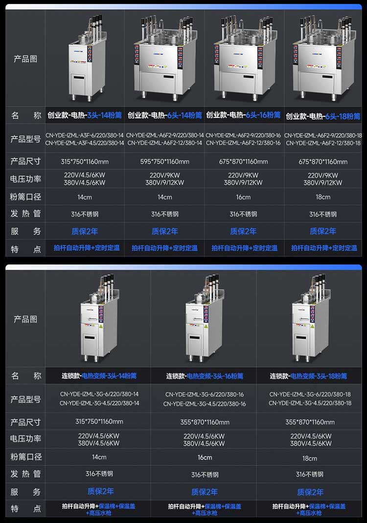 创业款自动升降煮面炉参数图